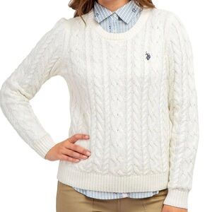 Ralph Lauren Women's White Cable Knit Sweater